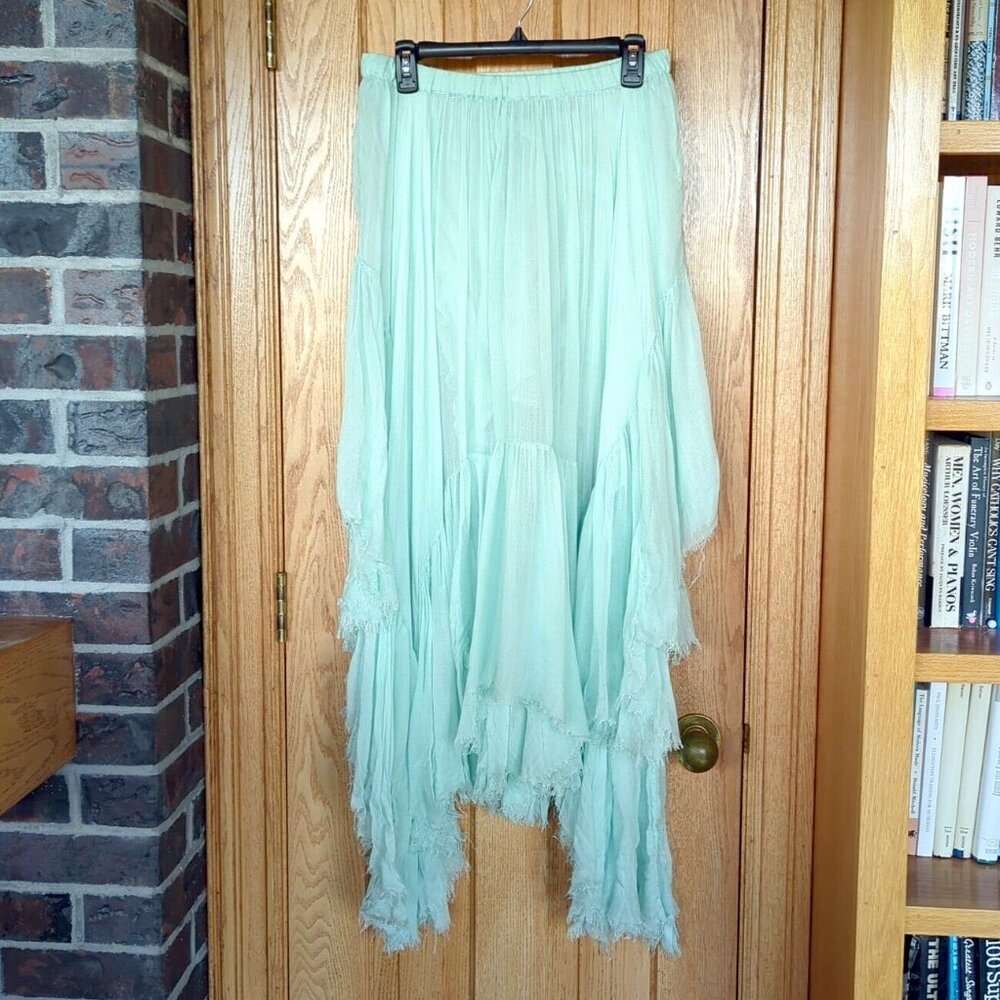 FP One by Free People Clover skirt L Blue Opal aqua asymmetric fairy tiered